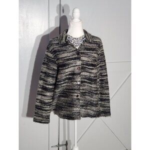 CHICO'S CARDIGAN COLOR BLACK/GRAY LONG SLEEVE ACRYLIC/POLYESTER SIZE O(S)
